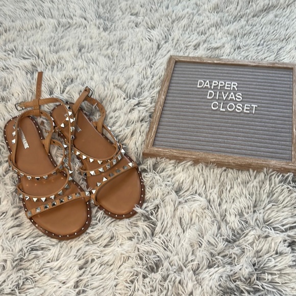 Brown Sliver Studded Sandals that wrap around the ankle - Picture 1 of 3